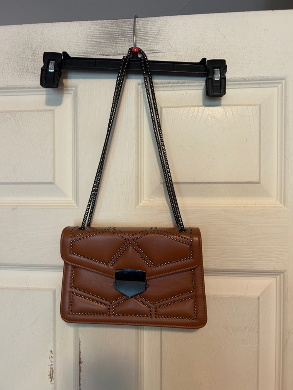 Quilted brown vegan leather square shoulder bag